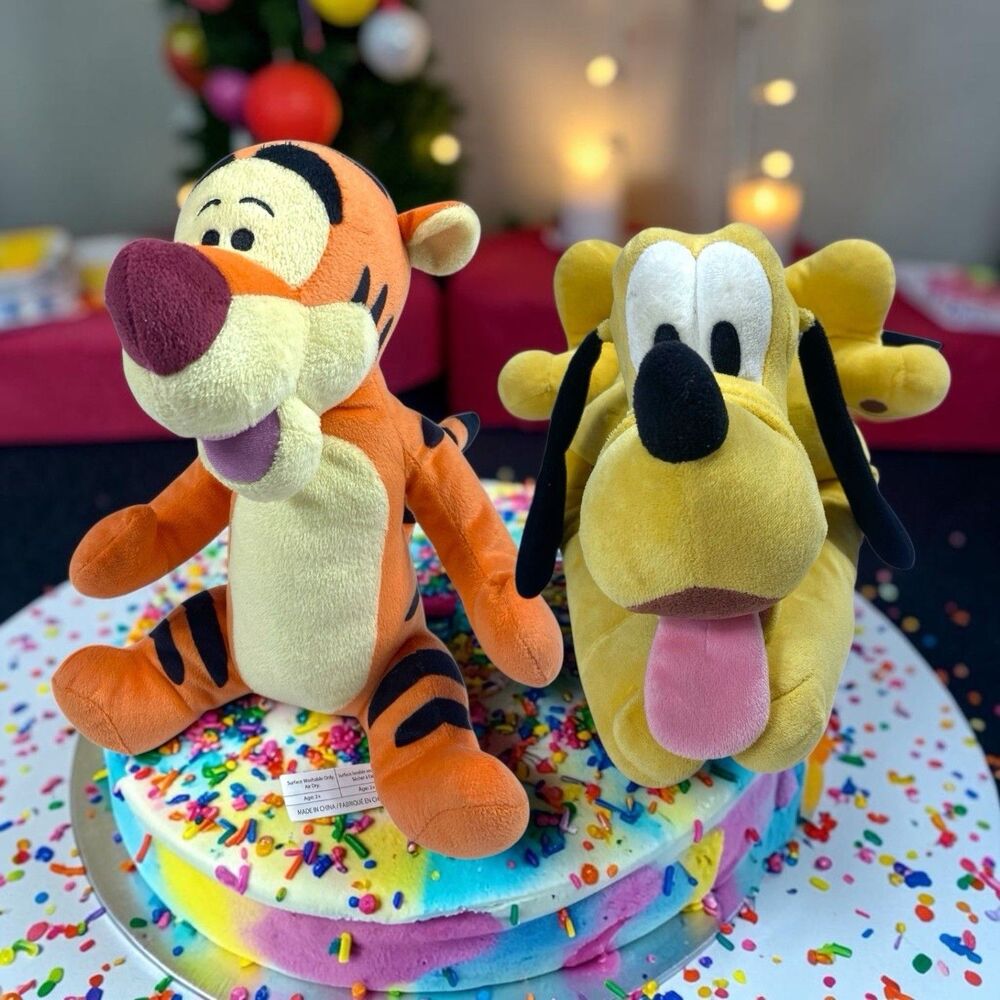 2 Disney Store Classics Tigger & Pluto Plush Winnie Pooh 12" Stuffed Toy Animal